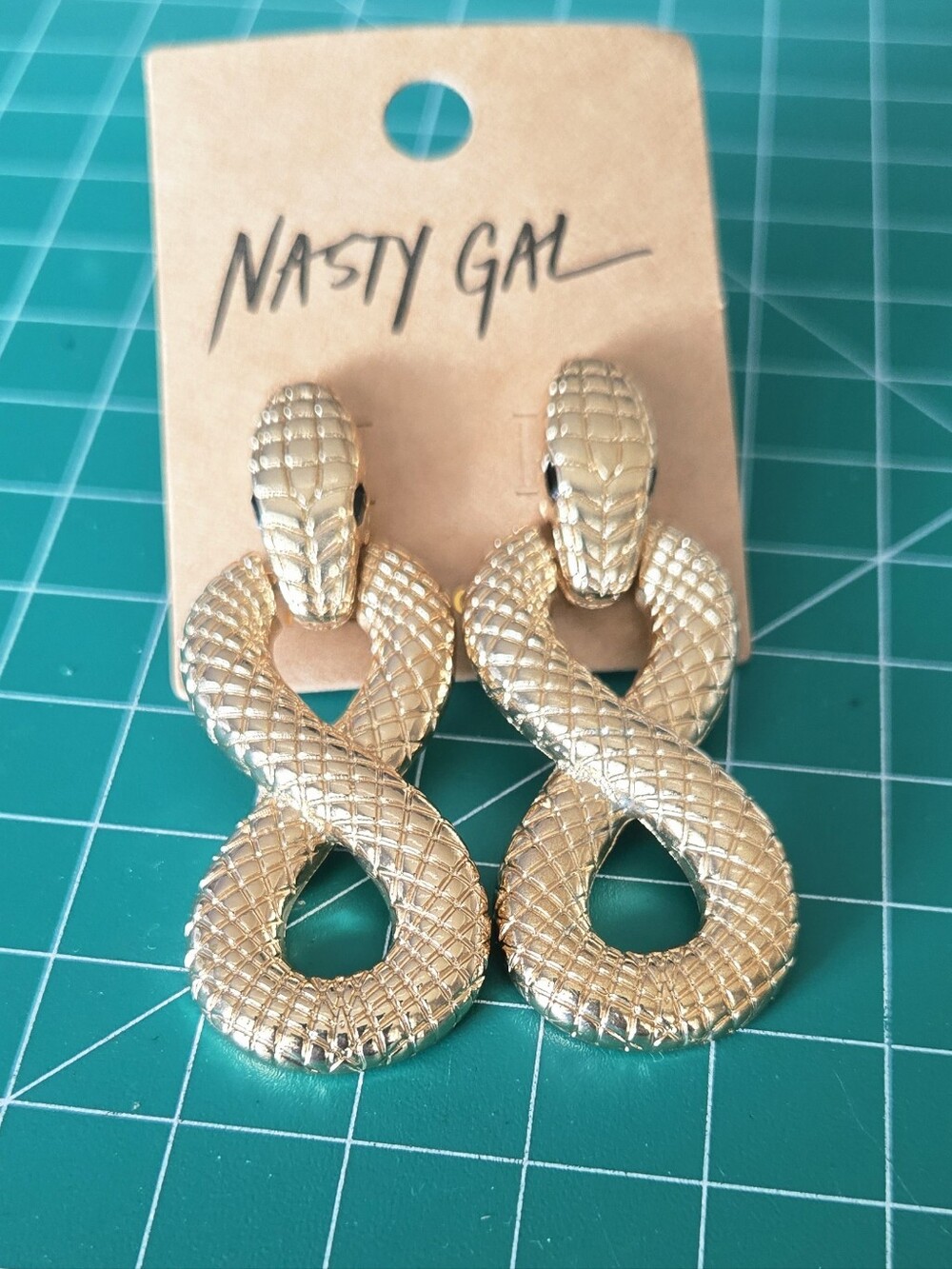 Nasty Gal Metallic Gold Textured Snake Drop Earrings
